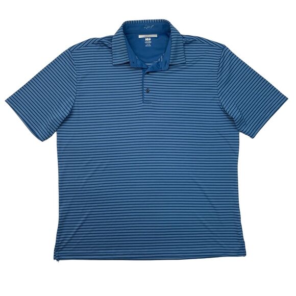 Greg Norman Polo Shirt Mens XL Extra Large Shark Blue ML75 PlayDry Striped Golf - Picture 1 of 12